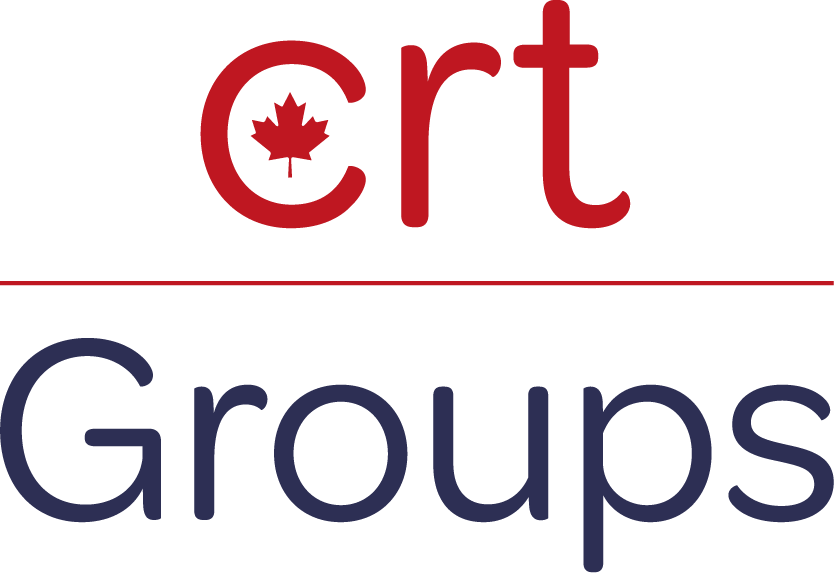 CRT logo with a red maple leaf inside the letter C above a horizontal red line and the word Groups in dark blue below.