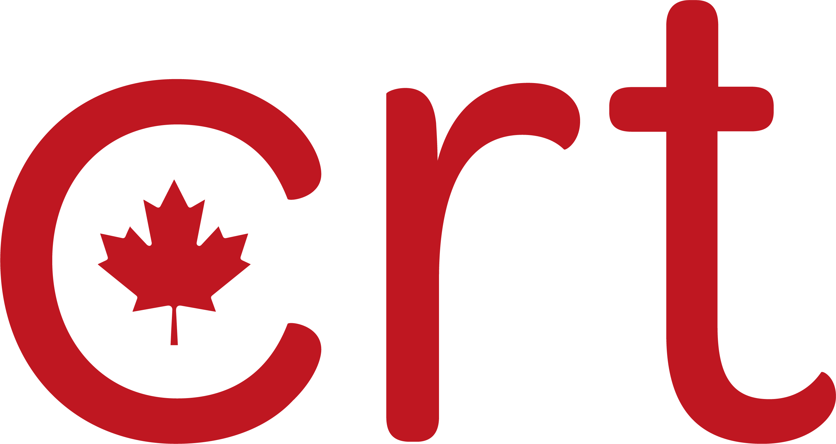 Logo with red letters 'crt' featuring a stylized 'c' with a red maple leaf inside.